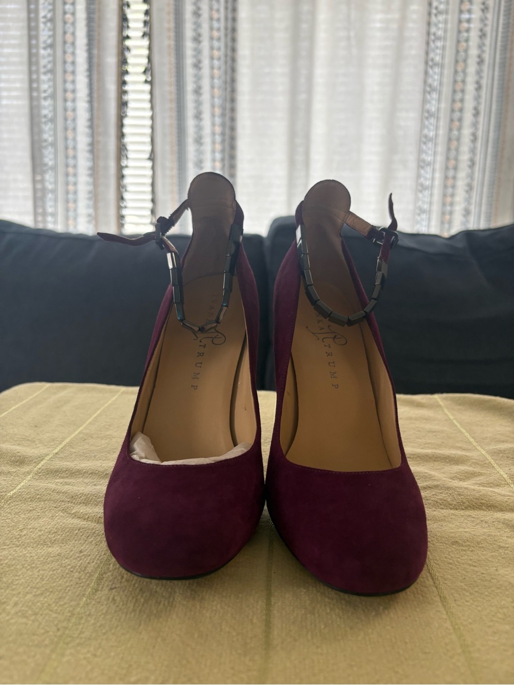 Ivanka Trump Purple Suede Pumps with Black Jeweled Ankle Strap